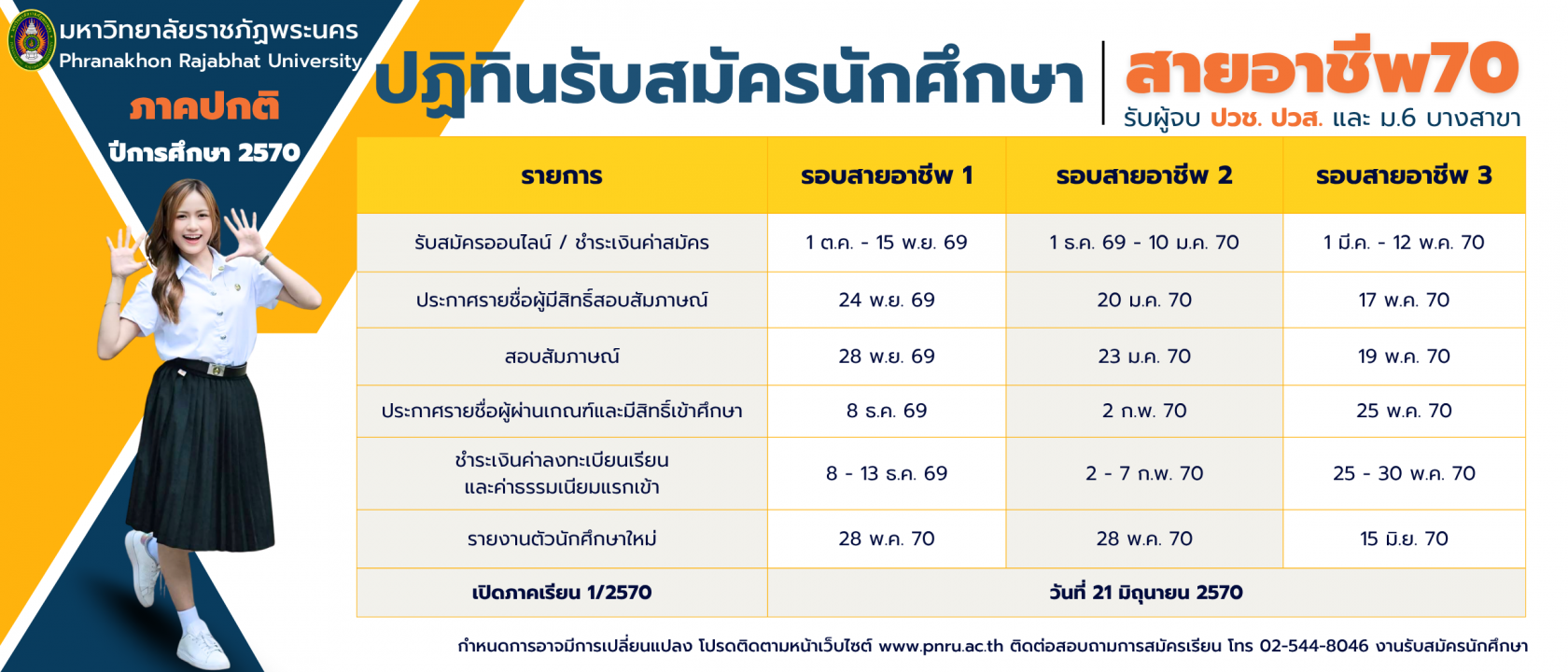 ปฏิทินรับสมัคร สายอาชีพ 70