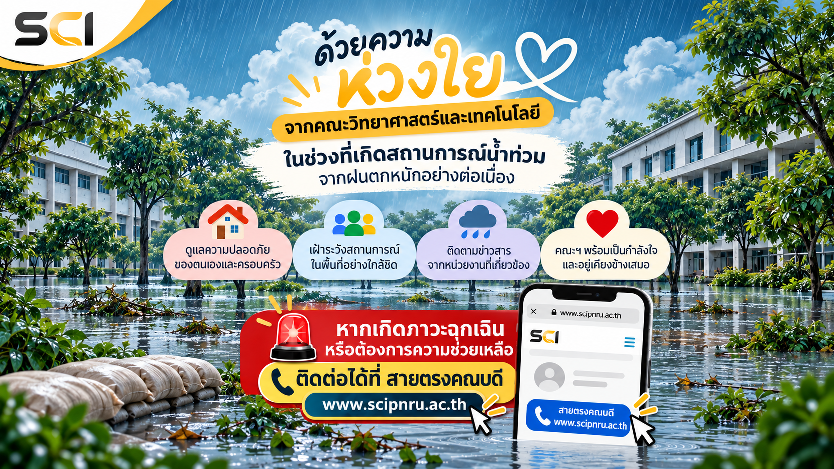 คณะวิทยาศาสตร์และเทคโนโลยี ห่วงใยสถานการณ์น้ำท่วมจากฝนตกหนักอย่างต่อเนื่อง